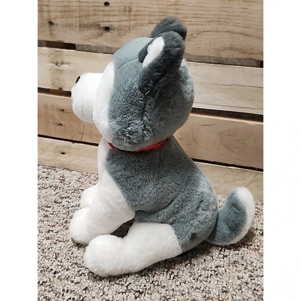 FAO Schwarz Realistic Gray White Husky Dog Plush Wolf 12